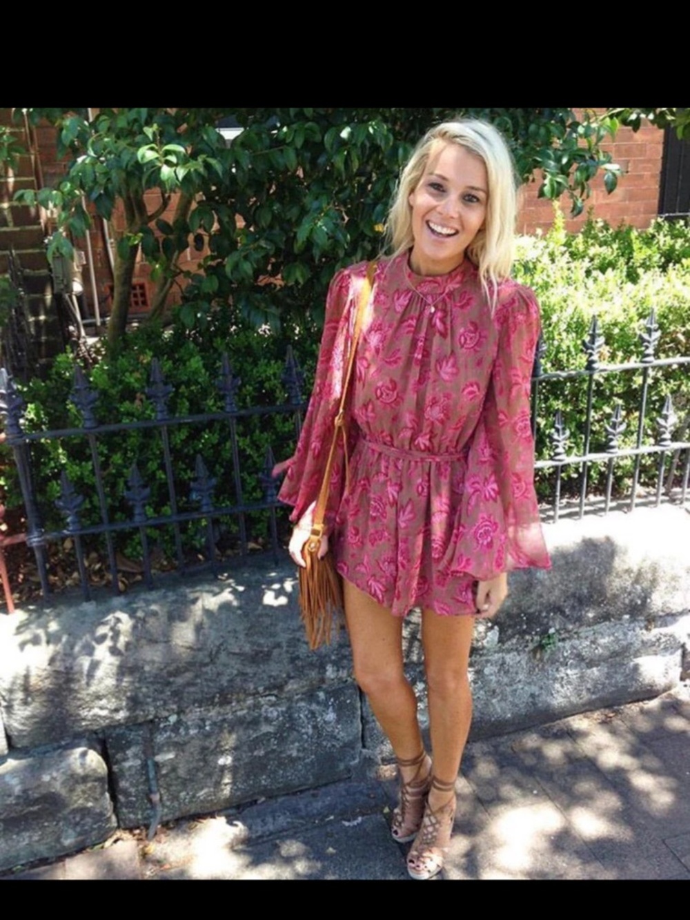 Floral Long-Sleeve Mini romper in Rose Pink
